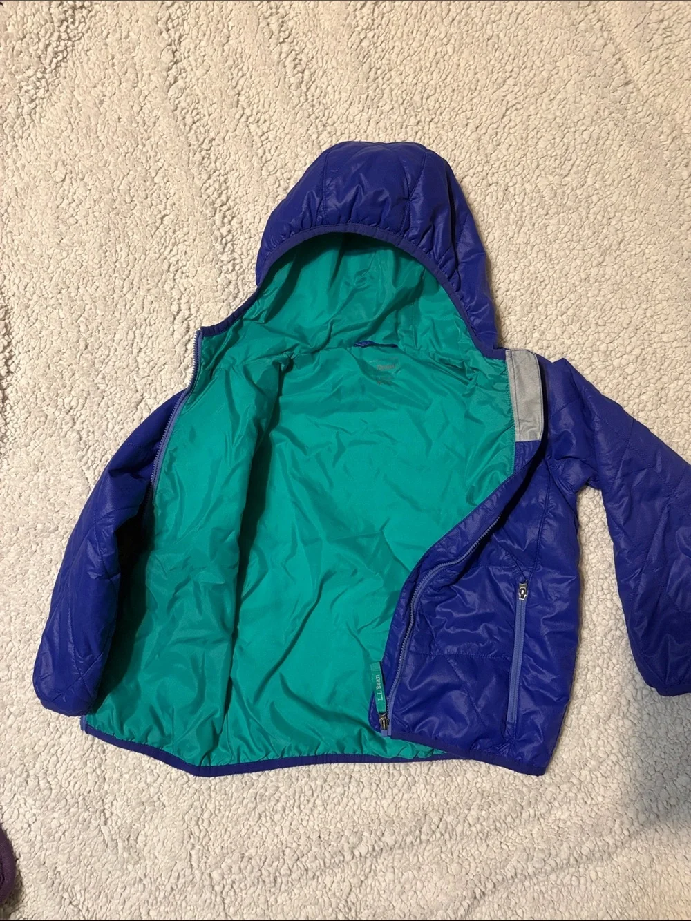 L.L. Bean Kids Puff-N-Stuff Jacket Little Girls' Puffer Blue with Teal Lining